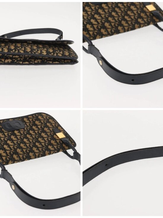 Christian Dior Trotter Canvas Shoulder Bag Navy Gold Auth  Christian Dior Trotter Canvas Shoulder Bag Navy Gold A